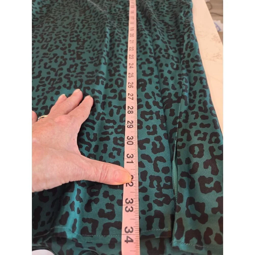 Cami‎ NYC Jessica Leopard Print Silk Satin Midi Pencil Skirt Size S In Green
